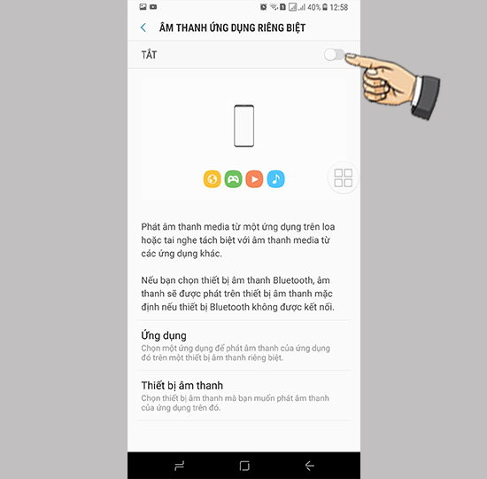 Vào âm thanh ứng dụng riêng biệt